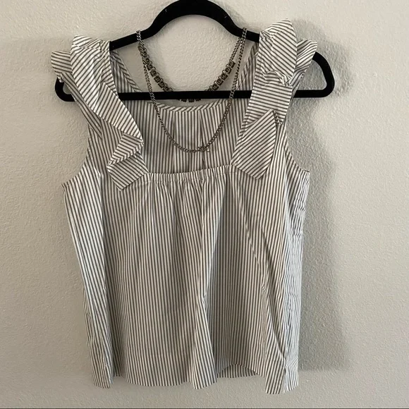 J. CREW Ruffle Sleeve Shirt Blouse Gray White - Picture 3 of 4